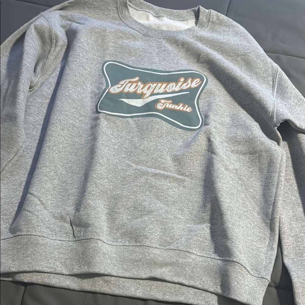 Gray Sweatshirt with Turquoise Graphic
